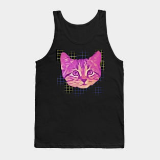 Pink Kitty Face Net Background Tank Top